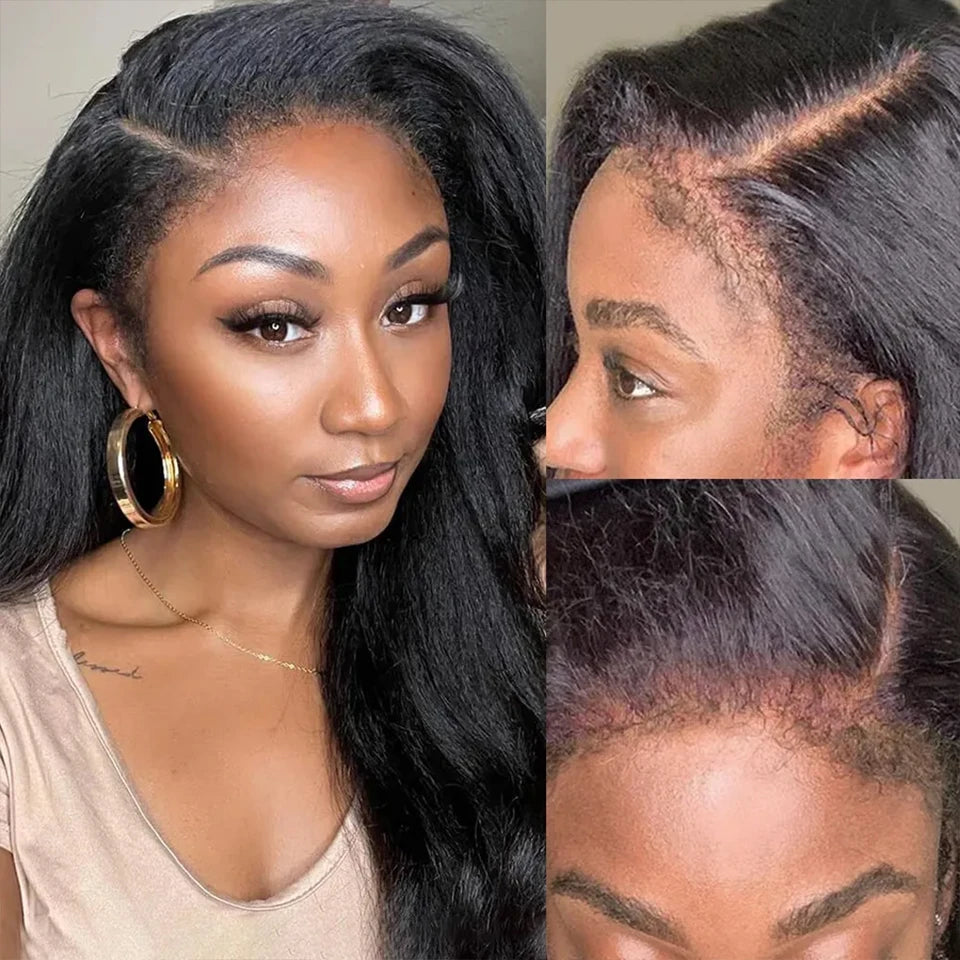 13x4 Kinky Straight Lace Front Human Hair Wigs For Women Glueless 4C Baby Hair Lace Front Wigs 4x4 Yaki Straight Wig Preplucked