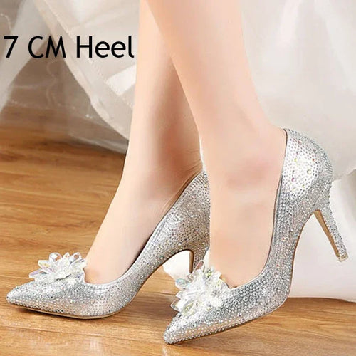 Luxury Brand Crystal Wedding Shoes for Women Pointed Toe Cinderella