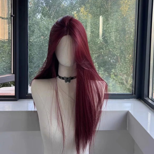Red Wig Long Straight Lace Front Wig for Woman Nature Synthetic Lace