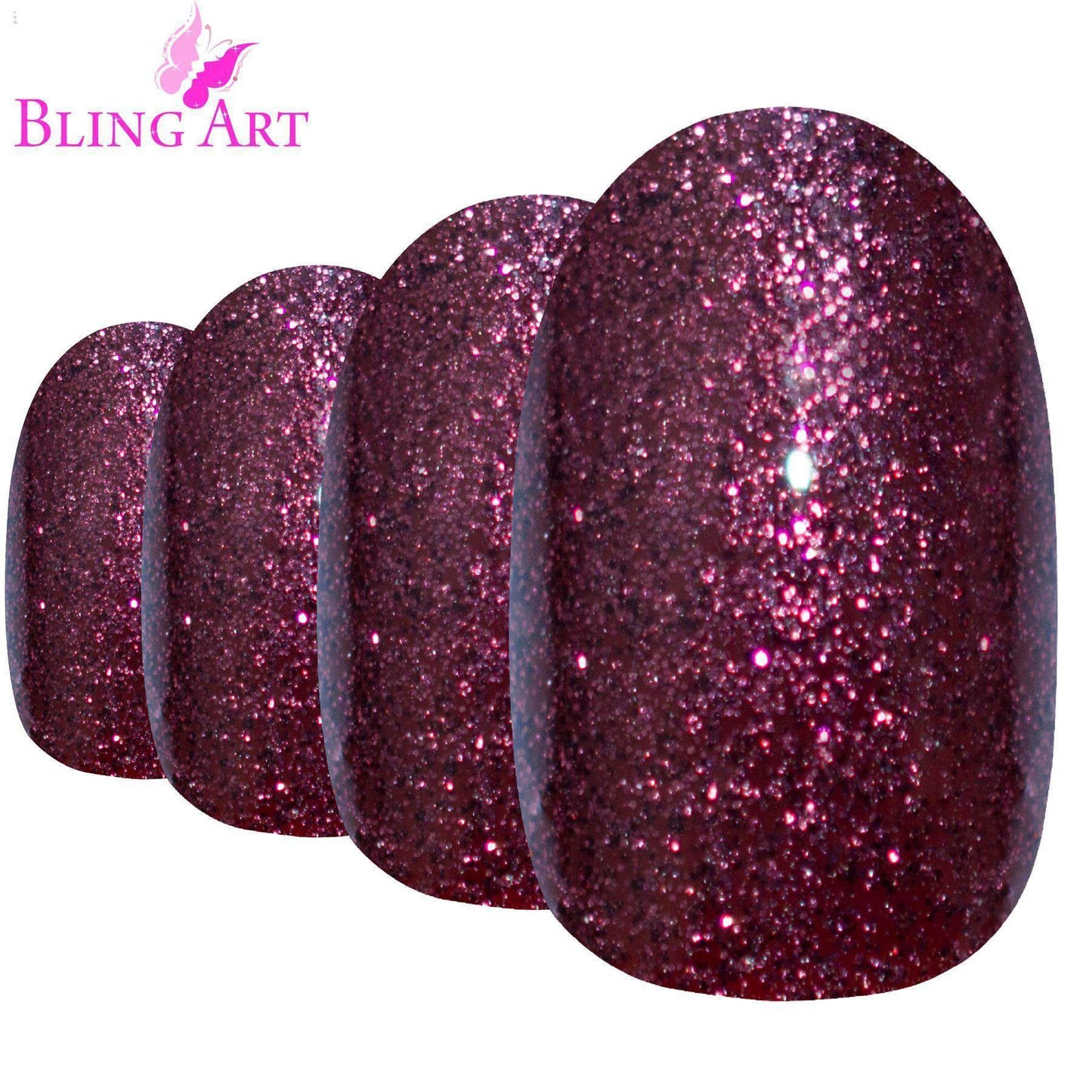 False Nails by Bling Art Red Brown Gel Oval Medium Acrylic Tips with