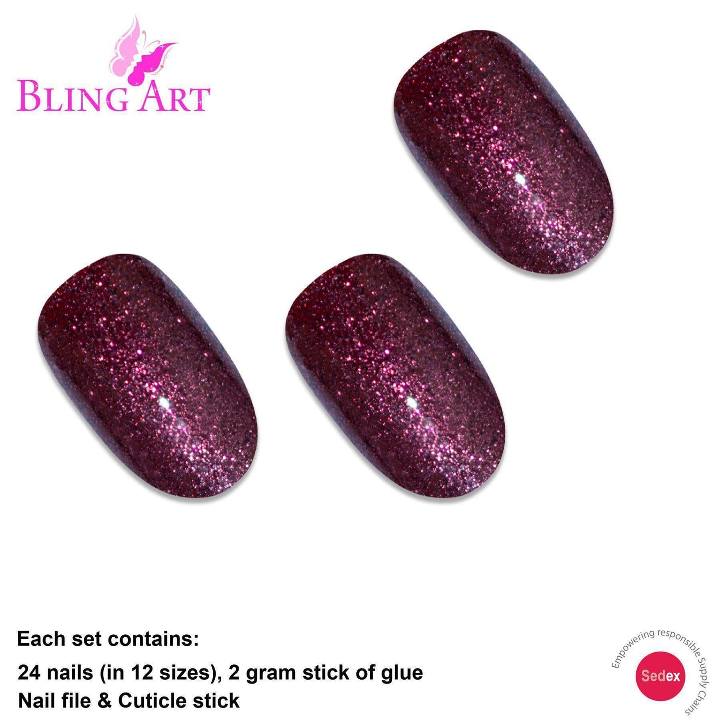 False Nails by Bling Art Red Brown Gel Oval Medium Acrylic Tips with