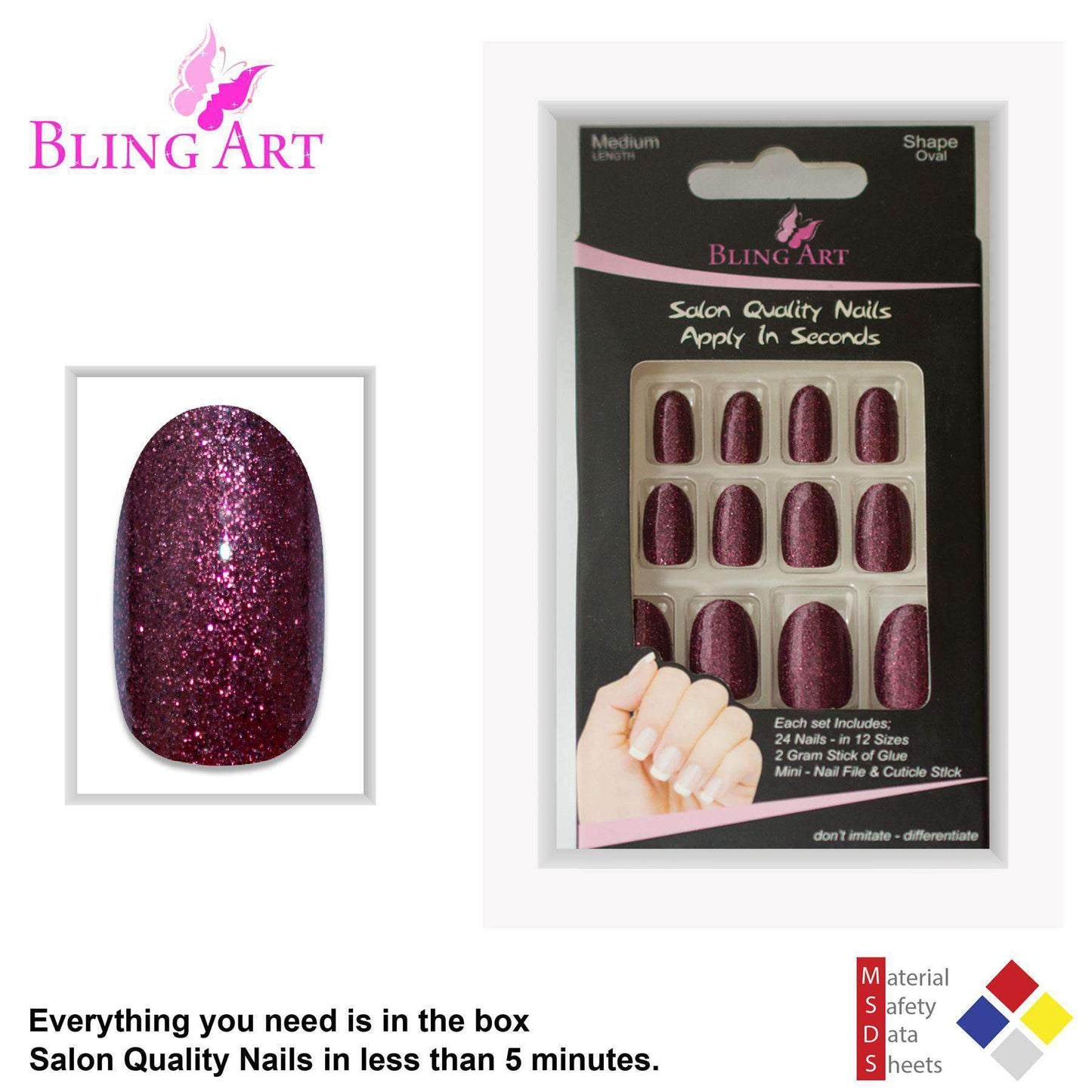 False Nails by Bling Art Red Brown Gel Oval Medium Acrylic Tips with