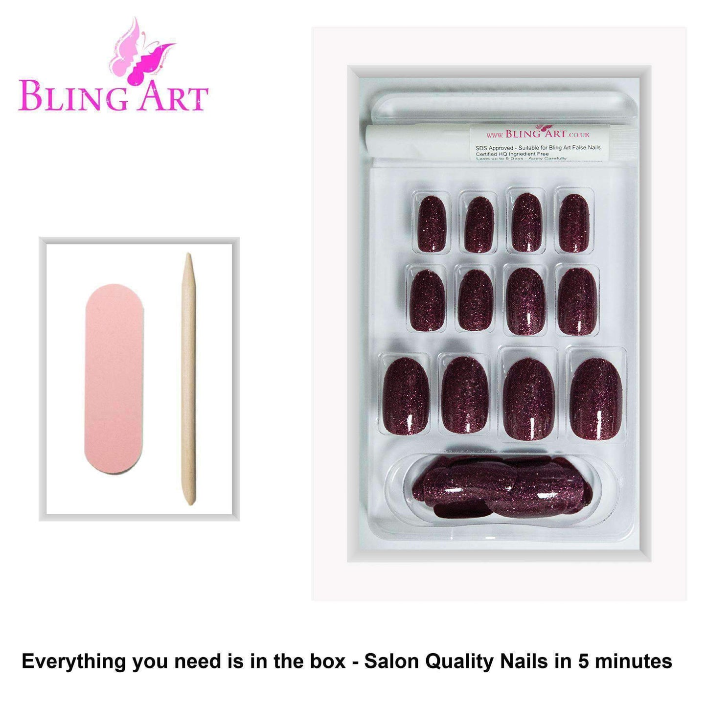 False Nails by Bling Art Red Brown Gel Oval Medium Acrylic Tips with