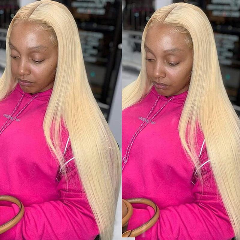 613 Light Blonde Hair Soft None Lace Synthetic Wigs Long Silky