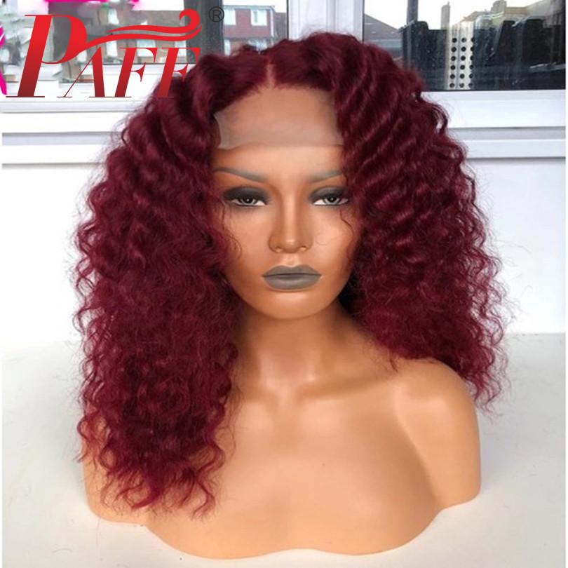 PAFF 99J Burgundy Red Short Human Hair Wigs Pre Plucked Curly Red Lace