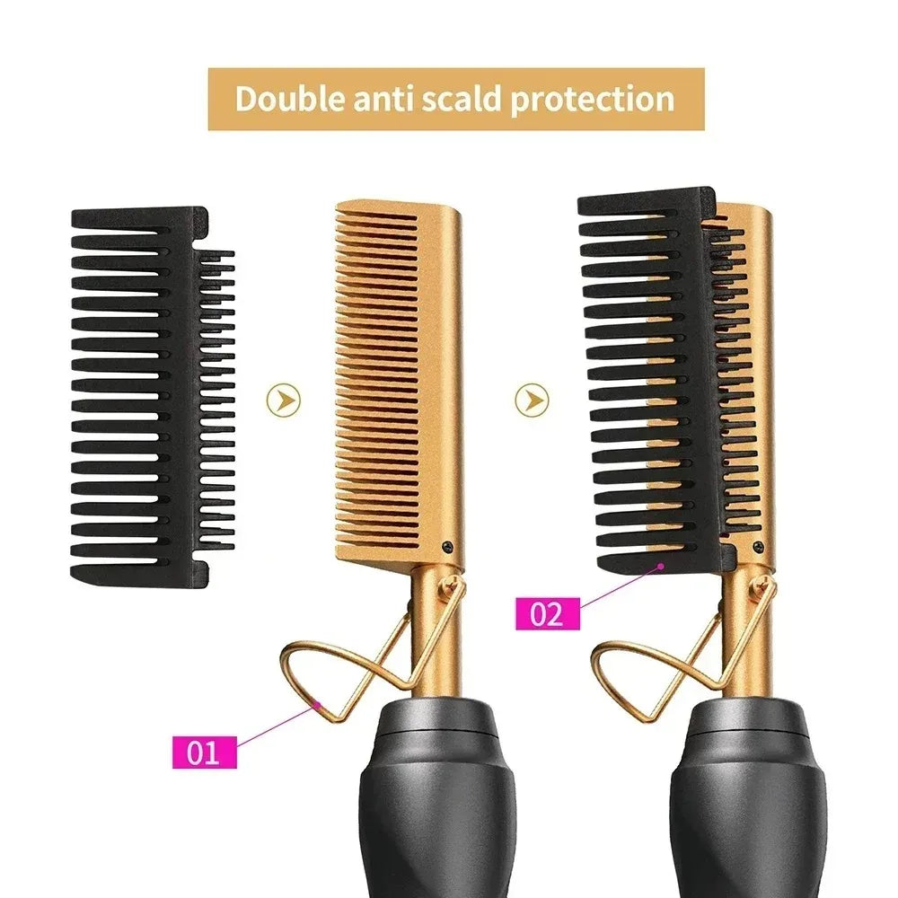 Ceramic Heating Hair Straightener Comb Ceramic Coating with 3 Heat Levels & Anti-Frizz for Natural Hair Beard Wigs and Curling