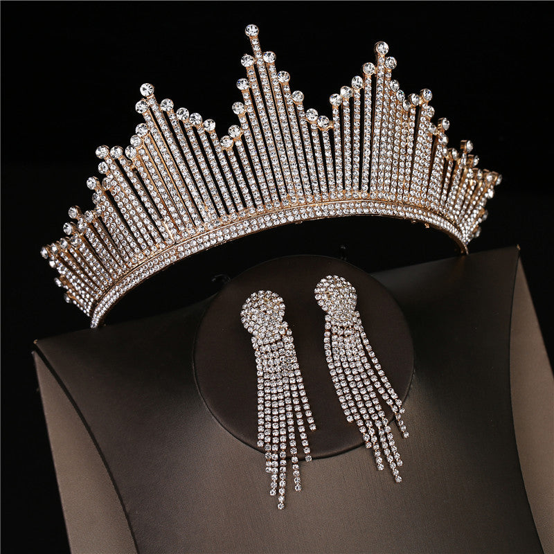 Baroque Luxury Silver Color Crystal Bridal Tiaras Crown With Earrings
