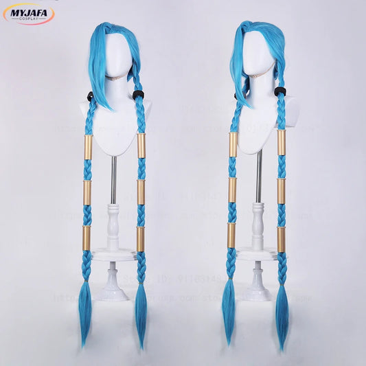 High Quality LOL Jinx Cosplay Wig Long Braided Blue The Loose Cannon
