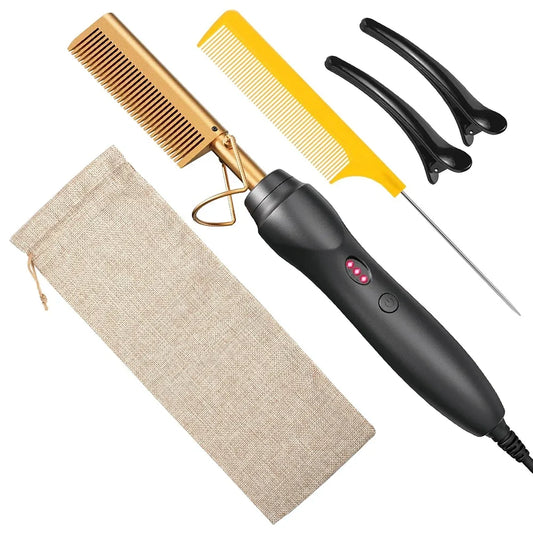 Hot Comb Hair Straightener Heat Pressing Combs Portable Ceramic