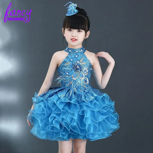 Children Beaded Top Layers Wedding Party Dresses Size 2 To 10 Baby