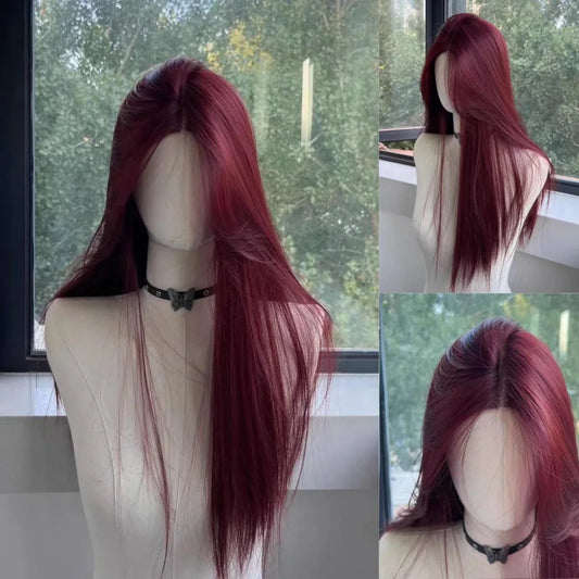 Red Wig Long Straight Lace Front Wig for Woman Nature Synthetic Lace