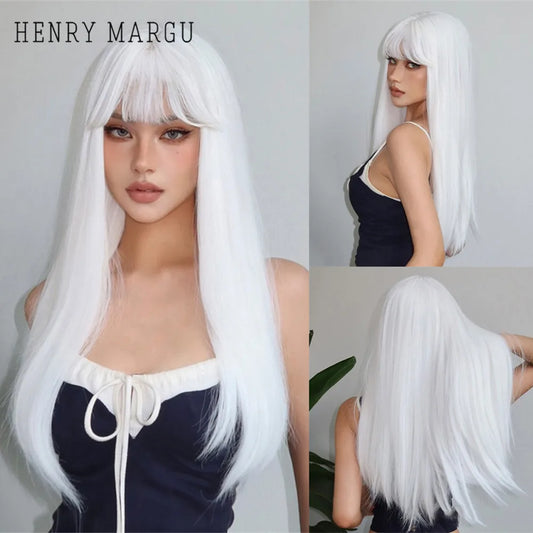 HENRY MARGU White Long Straight Synthetic Wigs for Women Colorful