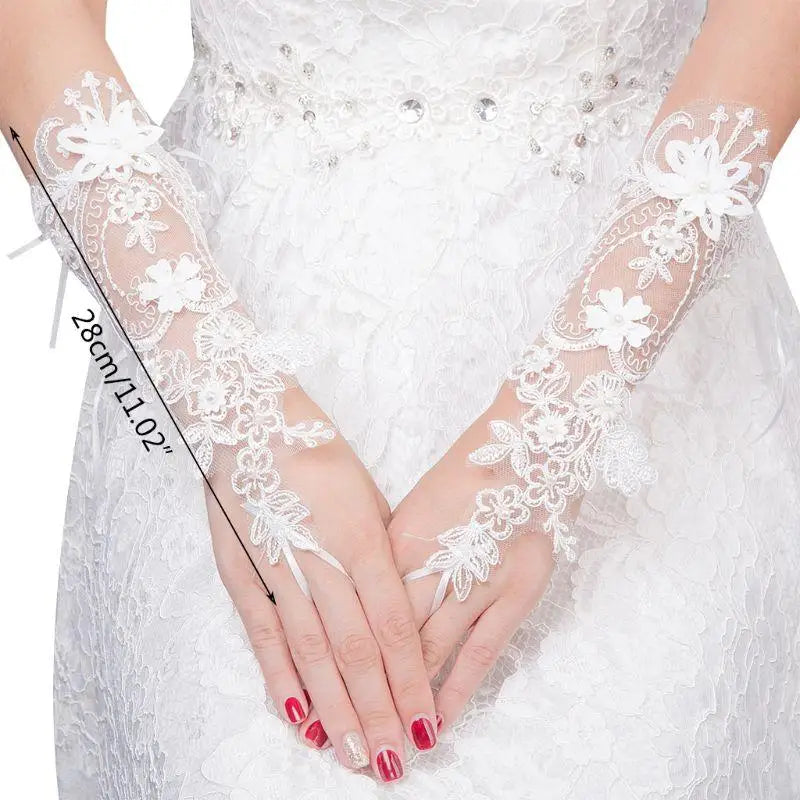 C9GE Princess Elegant Lace Fingerless Loop Gloves Dinner Party Pageant