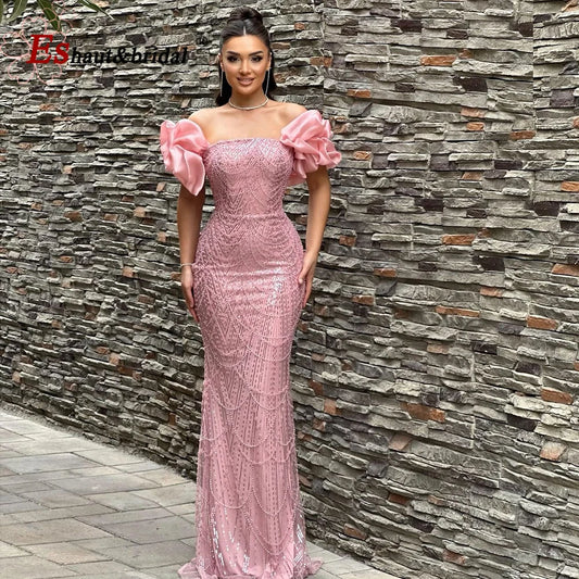 Elegant Mermaid Evening Dress with Dubai Pearls Off-the-Shoulder Long