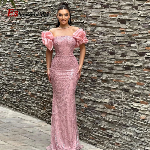 Elegant Mermaid Evening Dress with Dubai Pearls Off-the-Shoulder Long