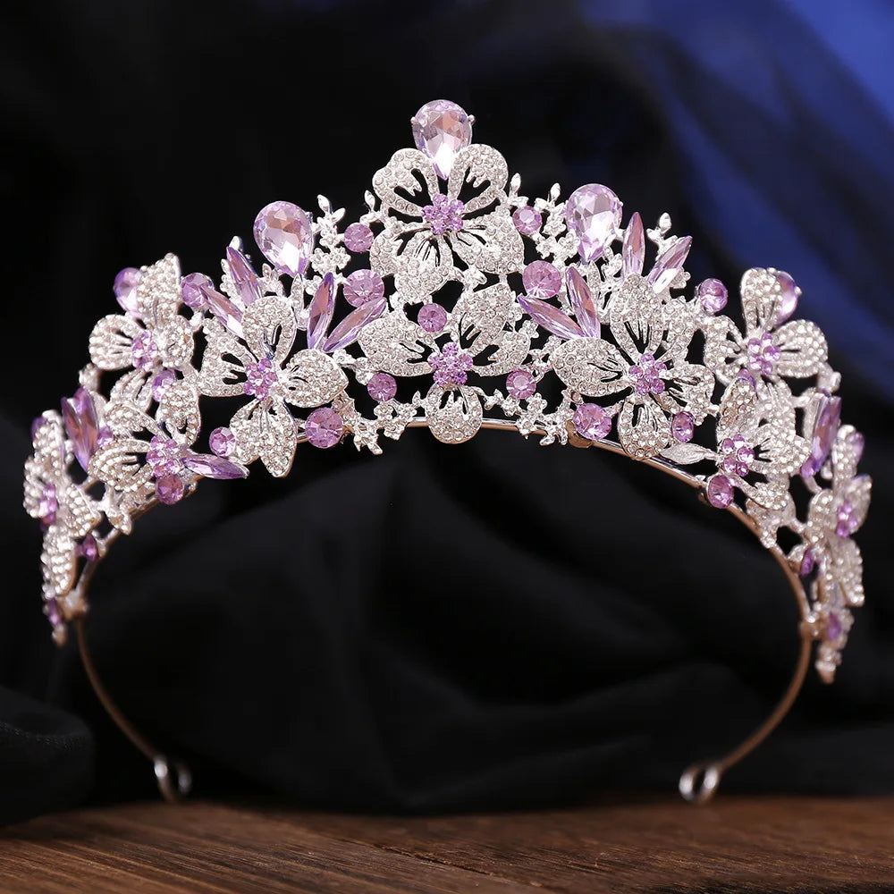 New Exquisite Butterfly Floral AB Color Crystal Crown Rhinestone