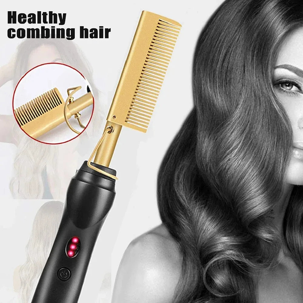 Ceramic Heating Hair Straightener Comb Ceramic Coating with 3 Heat Levels & Anti-Frizz for Natural Hair Beard Wigs and Curling