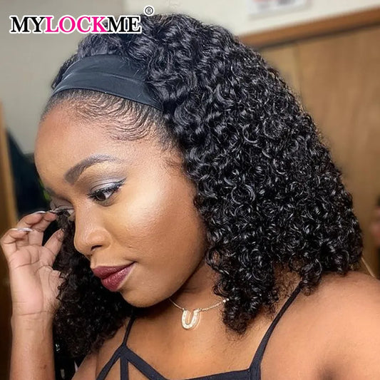 Headband Wig Human Hair Kinky Curly MYLOCKME No Glue Full Machine Made