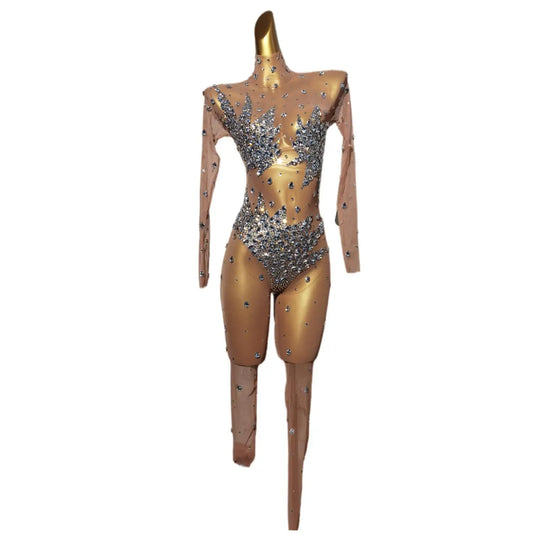 Celebrity's Sparkling Rhinestone Jumpsuit for Birthday Celebration