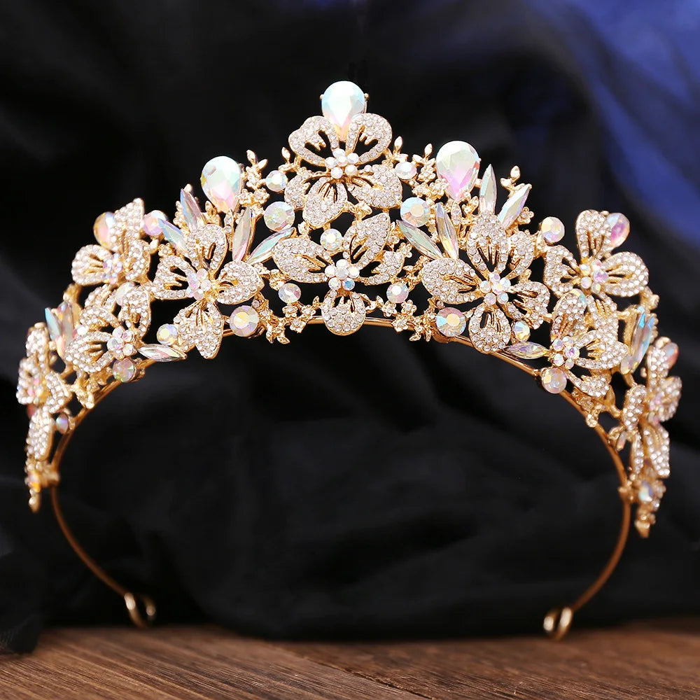New Exquisite Butterfly Floral AB Color Crystal Crown Rhinestone