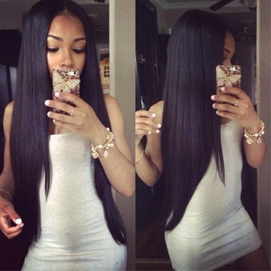 Hot Sexy Black Color Long Straight Synthetic Hand Tied Lace Front Wig