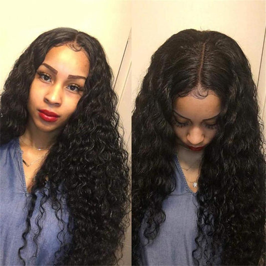 Brazilian Human Hair Silk Base Lace Front Wigs Virgin Hair Water Wave
